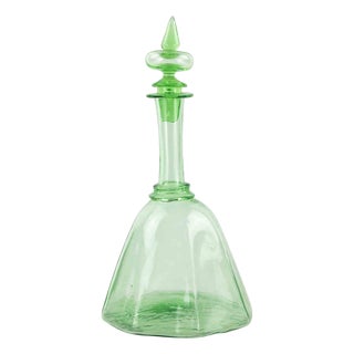 Vintage European Green Art Glass Decanter, 1930s For Sale