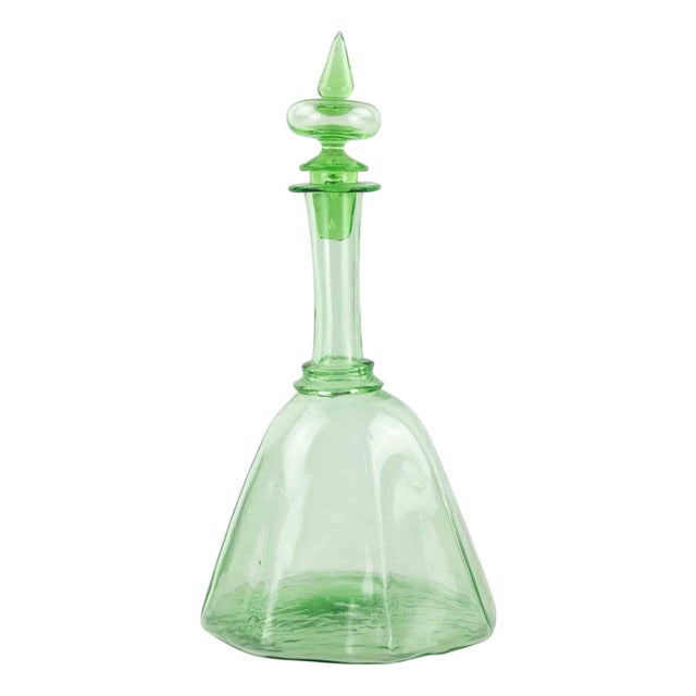 Vintage European Green Art Glass Decanter, 1930s For Sale