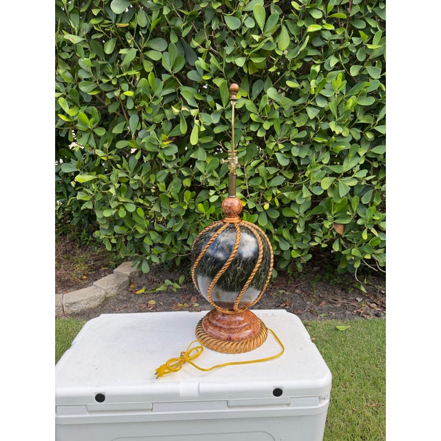 Metal Vintage Maitland-Smith Faux Marble and Gilt Rope Motif Table Lamp With Pleated Shade For Sale - Image 7 of 12