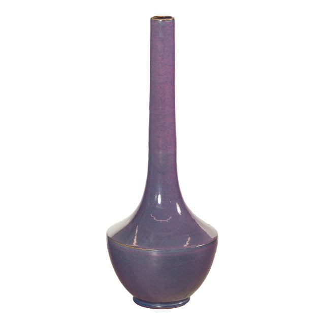 Tall Artisan Ceramic Vase with Purple Glaze and Slender Neck For Sale - Image 11 of 18