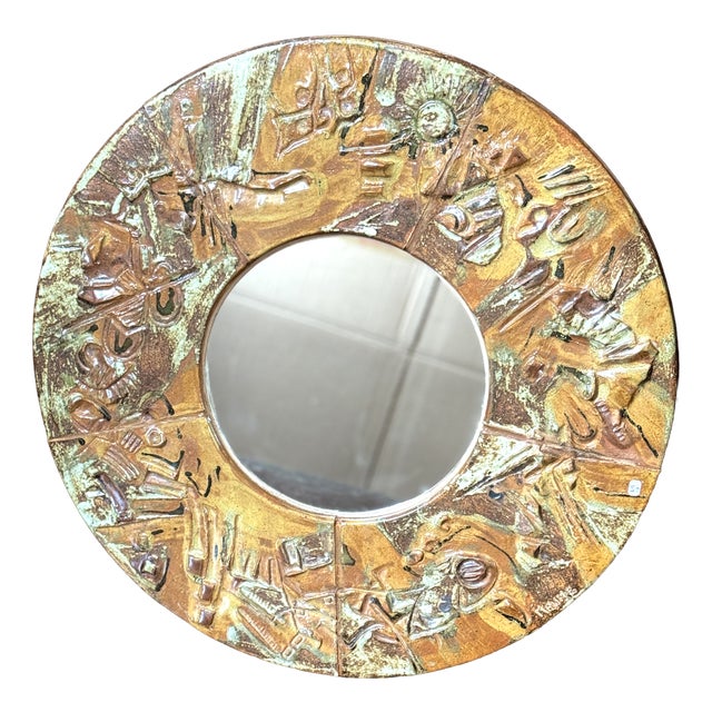 Vintage Stoneware Mirror by Annie Maume, 1980s For Sale