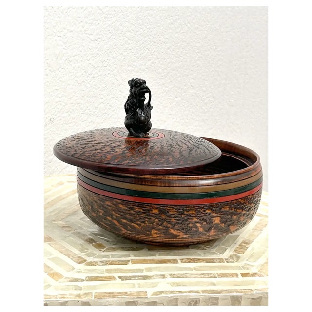 Wood Mid 20th Century Ooak Japanese Yamanaka Lacquer, Round Box/Added Dragon/Ruby Gem For Sale - Image 7 of 11
