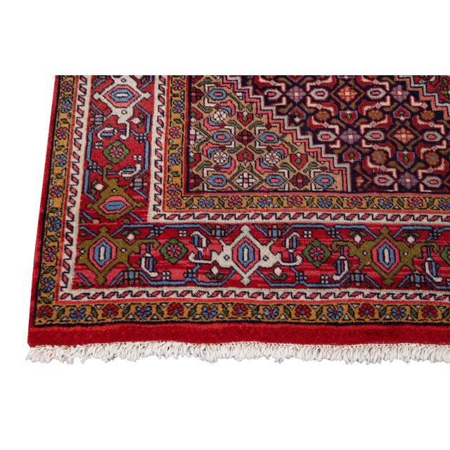 Burgundy Antique Bidjar Handmade Burgundy Geometric Wool Rug For Sale - Image 8 of 13