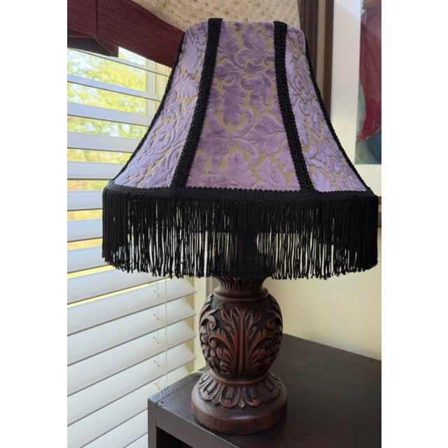 Make a dramatic statement with this stunning vintage-style lamp shade featuring luxurious purple velvet with an elegant...