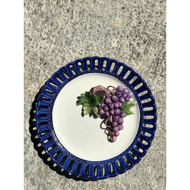 Traditional Vintage Regency Horchow Glazed Ceramic Grapes Plate For Sale - Image 3 of 4