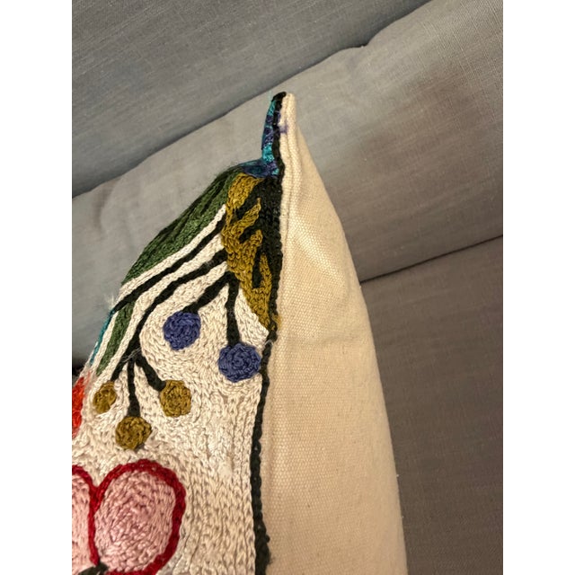 Textile Multi Color Floral Embroidered Pillow For Sale - Image 7 of 10