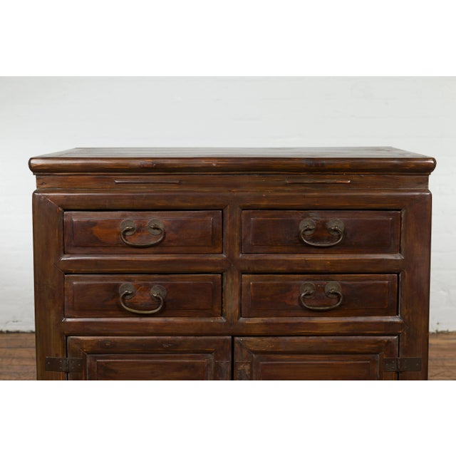 Chocolate Chinese Late Qing Dynasty 1900s Brown Bedside Cabinet with Drawers and Doors For Sale - Image 8 of 13
