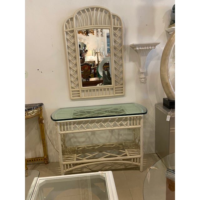 Vintage Rattan Chinese Chippendale Ficks Reed Console Table For Sale - Image 10 of 12