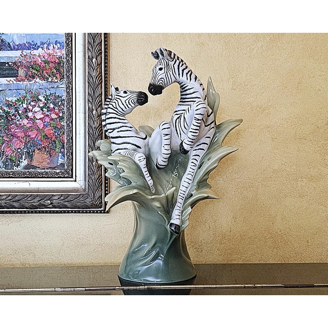 Statement Franz Collection “Jungle Beauties – Safari” Zebra Vase, FZ00379, crafted in glossy porcelain with three...