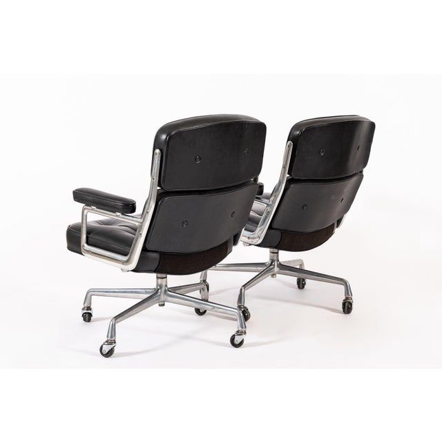 Pair Eames Herman Miller Time Life Black Leather Office Chairs 1980s For Sale - Image 14 of 17