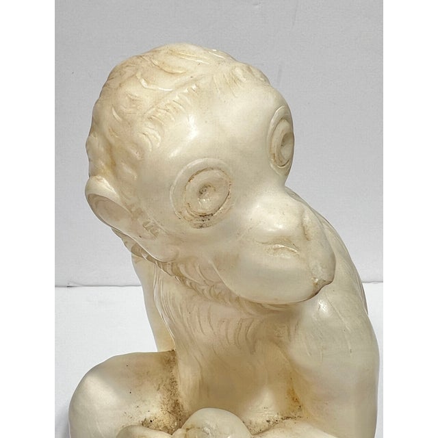 White Late 20th Century Pair Vintage Italian Alabaster Sculptures of Seated Macaques Monkeys For Sale - Image 8 of 8