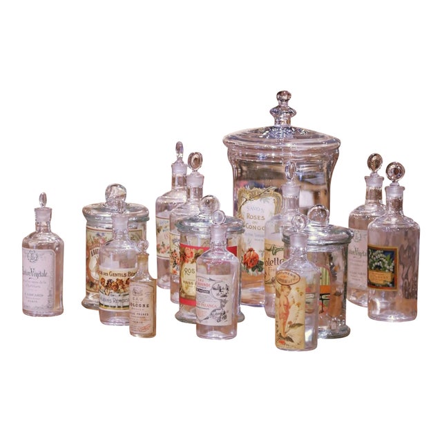 Mid-20th Century French Apothecary or Pharmacy Jars, Set of 14 For Sale