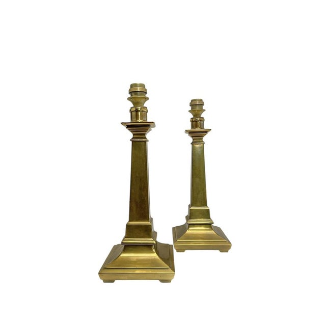 1950s Empire Style Neoclassical Brass Column Table Lamps, 1950s, Set of 2 For Sale - Image 5 of 15