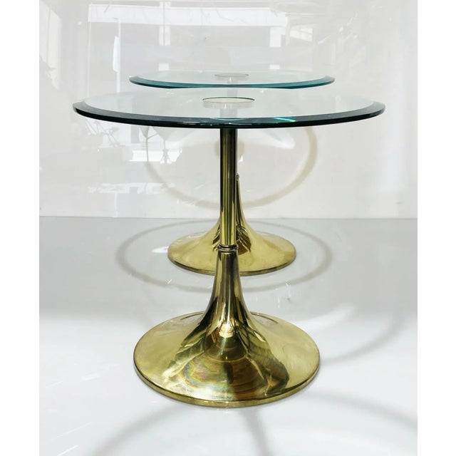 Metal 1970s Pair of Charles Hollis Jones "Bugle" Base Side Tables in Brass & Glass For Sale - Image 7 of 13