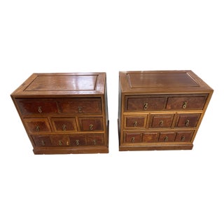 Pair of Vintage (1983) Bespoke Hong Kong Rosewood Chinese Apothecary Storage Chests / Nightstands For Sale