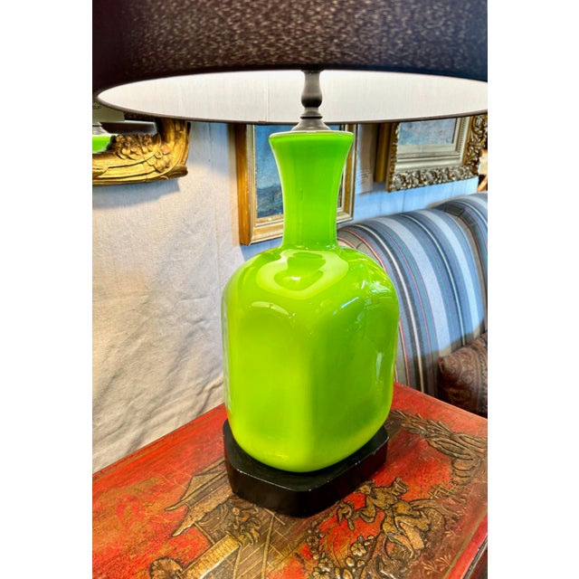 Wood Mid-Century Modern Green Opaline Lamps For Sale - Image 7 of 11
