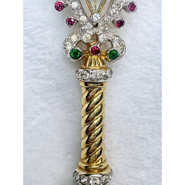 Mid-Century Modern Mazer Bros Royal Sceptre Brooch • 1940s–50s Regalia Series • Multi‑Stone For Sale - Image 3 of 7