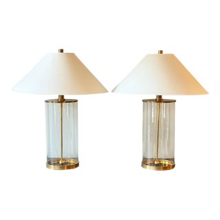 Ralph Lauren Modern Glass and Natural Brass Table Lamps, a Pair For Sale