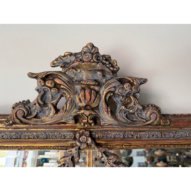 Antique 19th Century French Rococo Distressed Giltwood Wall Mirror For Sale - Image 4 of 12