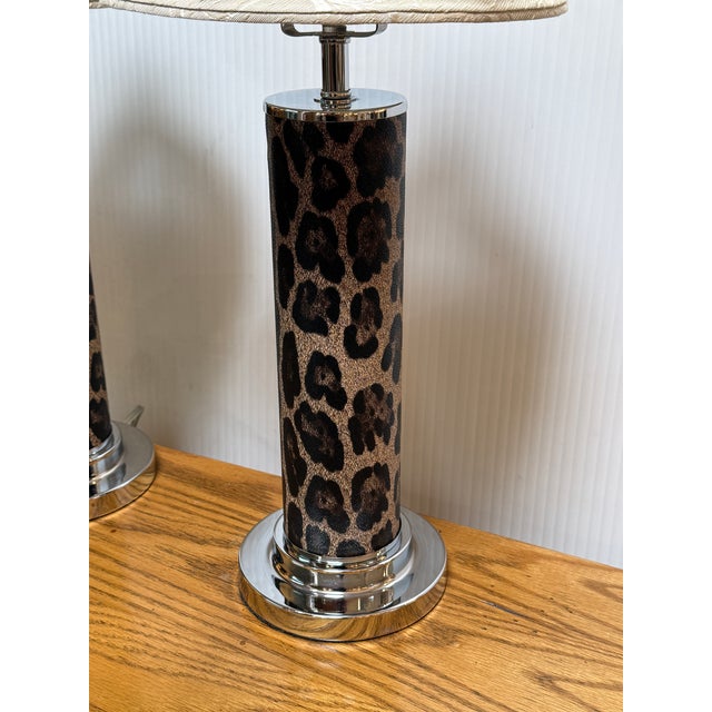 Plastic African Leopard Print Table Lamps, Pair For Sale - Image 7 of 12