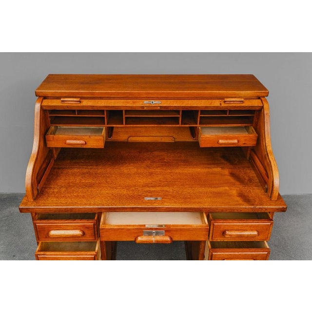 Industrial Style Oak Roll-Top Desk, Early 20th Century For Sale - Image 11 of 18