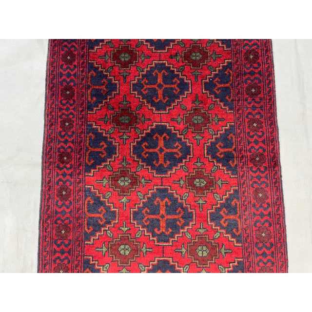 Red & Navy Blue Geometric Tribal Wool Runner Rug, 2'7" X 12'6" For Sale - Image 6 of 13