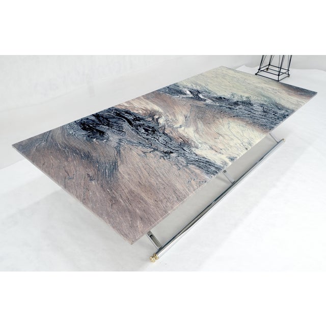 Metal Mid Century Modern Chrome X-Shape & Brass Base 32x67 Marble Top Coffee Table For Sale - Image 7 of 8