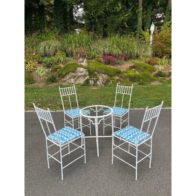 Phyllis Morris Palm Beach Style Bamboo Patio Set. Perfect White Bistro Set for your small balcony or patio. Seats are...