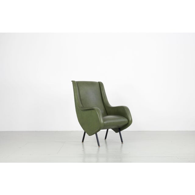Olive Mid-Century Italian Green Leatherette Armchair, 1950s For Sale - Image 8 of 14
