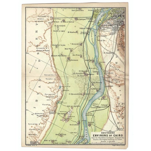 Erica 1900 map of the southern section of Cairo including the Nile River from an Egyptian travel atlas. Combined shipping...