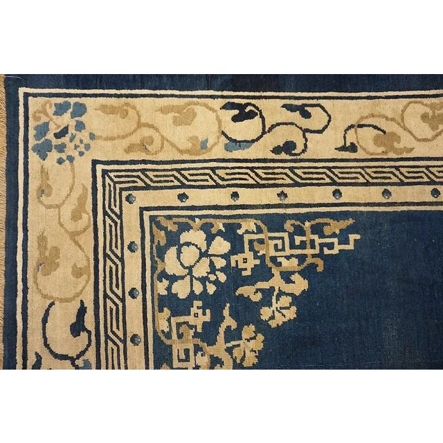 Textile 1920s Blue Navy Medallion Antique Chinese Peking Rug 8' 4" X 7' Knotted Pile Wool Carpet For Sale - Image 7 of 15