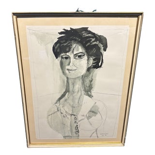 Bruno Cassinari, A Woman's Face, 1961, Watercolor Painting For Sale