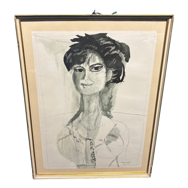 Bruno Cassinari, A Woman's Face, 1961, Watercolor Painting For Sale