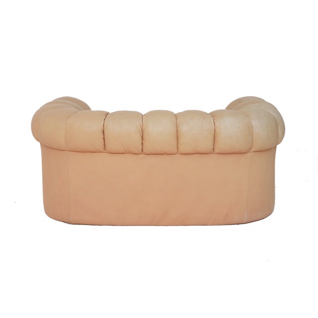 Contemporary Mid 20th Century Leather Channel Back Loveseat For Sale - Image 3 of 9