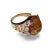 Traditional Late 20th Century Size 9 14K Two Tone Gold Cabochon Amber Diamond Floral Ring Band For Sale - Image 3 of 4
