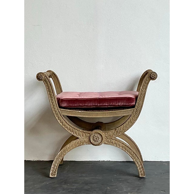 Vintage French Regency Carved Curule Bench For Sale - Image 11 of 12