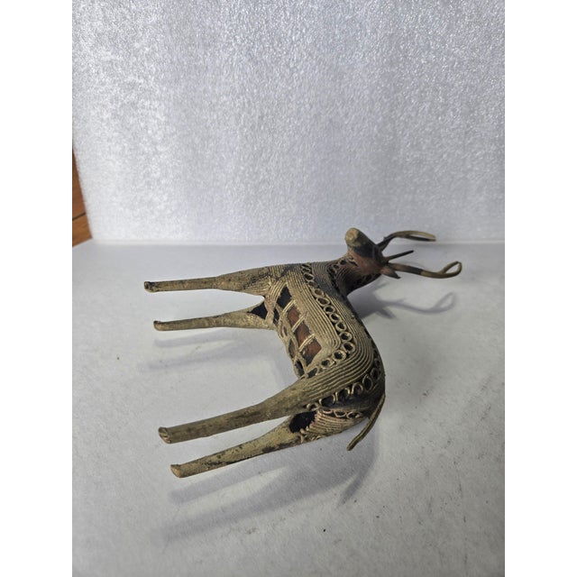 Brass Vintage Indian Dhokra Brass Deer Sculpture For Sale - Image 8 of 9