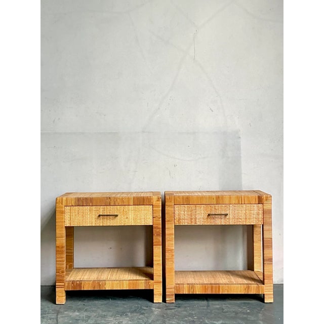 This impeccable pair of nightstands by the acclaimed Bielecky Brothers exemplifies their mastery of high-end rattan and...