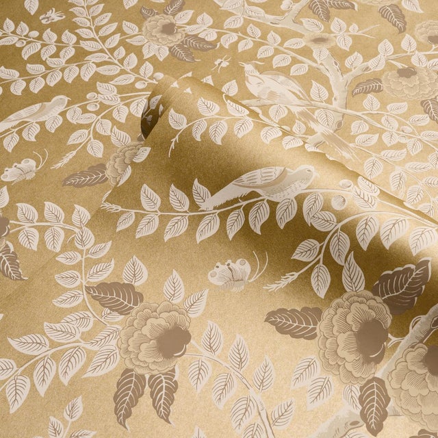 Schumacher SAMPLE - Schumacher Tole Bird Wallpaper In Gold For Sale - Image 4 of 5
