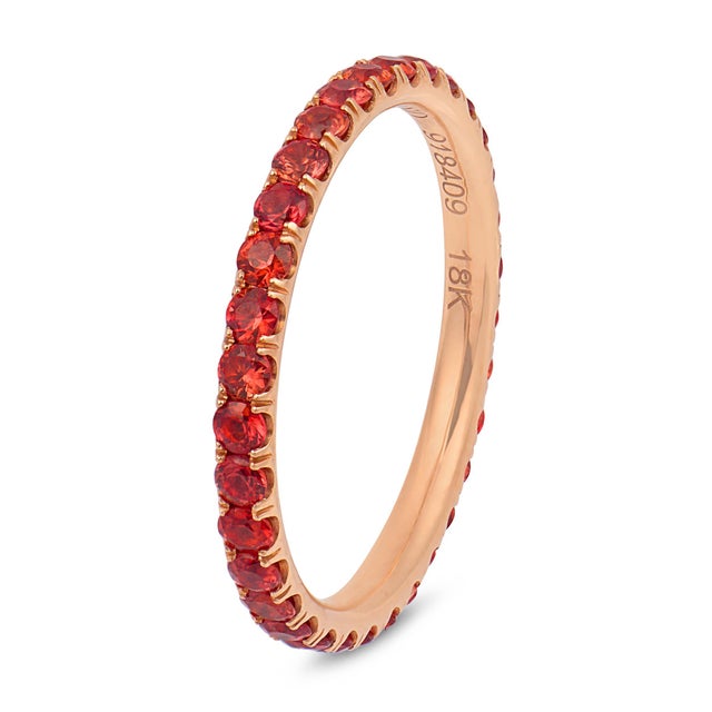 Modern Lugano Mandarin Garnet 18k Rose Gold Eternity Band, Size 6 For Sale - Image 3 of 5