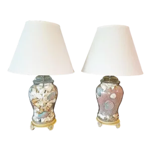 1980s Shell Filled Glass Table Lamps - A Pair