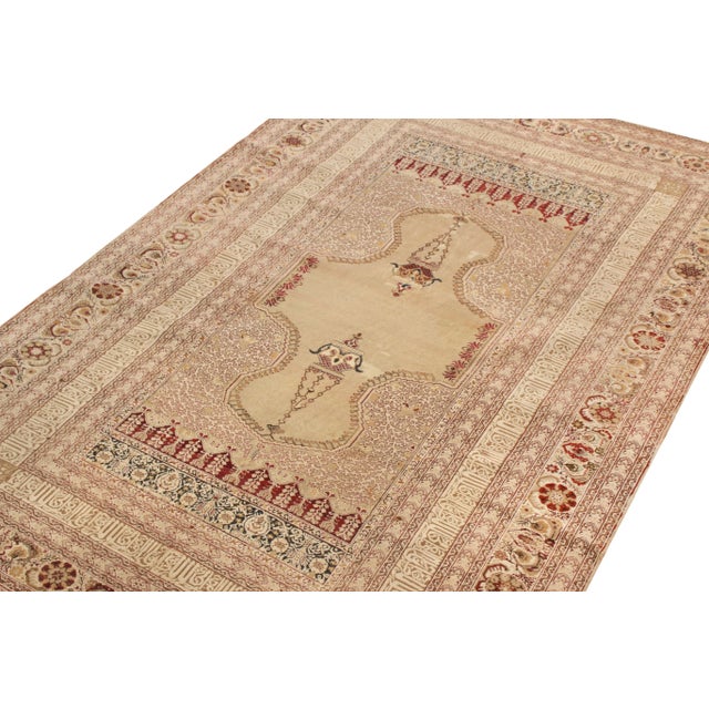Traditional Hand-Knotted Antique Ghiordes Rug in Beige-Brown and Pink Floral Pattern For Sale - Image 3 of 5