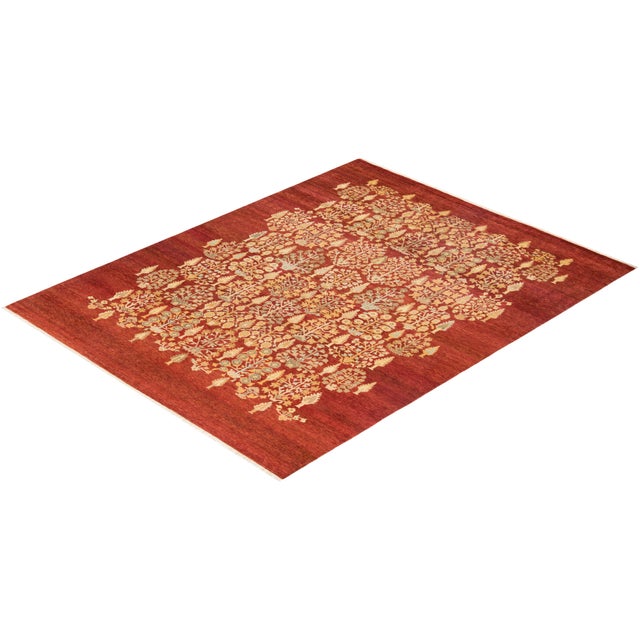 Red Eclectic, One-of-a-Kind Hand-Knotted Area Rug - Red, 8' 0" x 10' 4" For Sale - Image 8 of 8