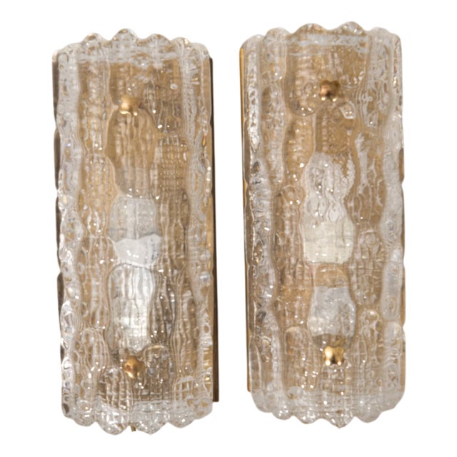 Swedish Glass Wall Lamps attributed to Carl Fagerlund for Orrefors, 1960s, Set of 2 For Sale