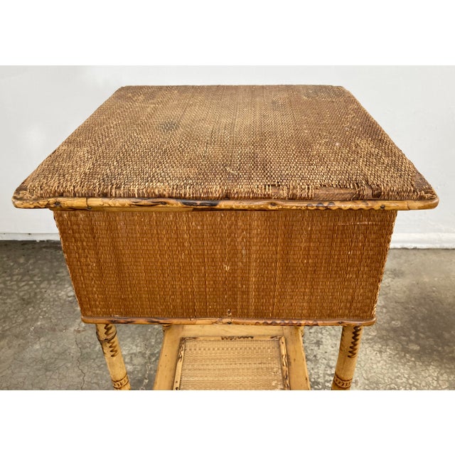 Antique Scorched Bamboo Sewing Table For Sale - Image 9 of 12