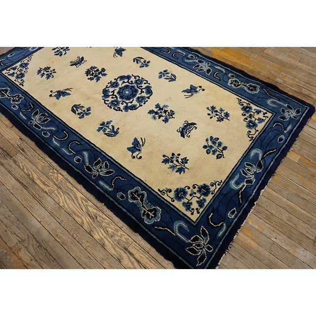 Textile 1930s Rectangle Antique Chinese - Peking Knotted Small Scatter Wool Ivory Rug For Sale - Image 7 of 9