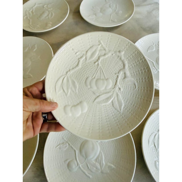 1940s Vintage Cream Fruit Embossed Ed Langbein Western Zone Germany Porcelain Dessert Plates - Set of 11 - 7.75 Inch Fruit Relief 1945 1949 For Sale - Image 5 of 12