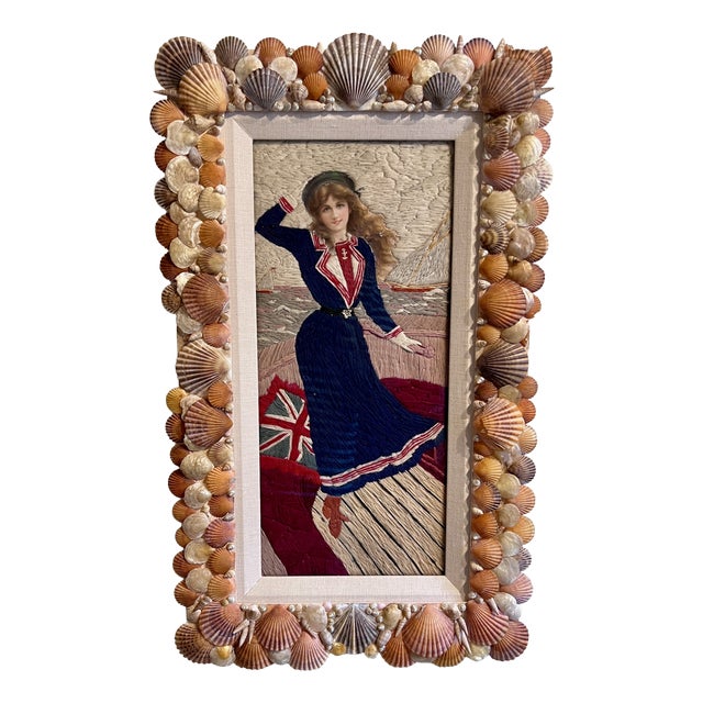 Antique Edwardian Woolie with Sailor Girl Woolwork, 1890s For Sale