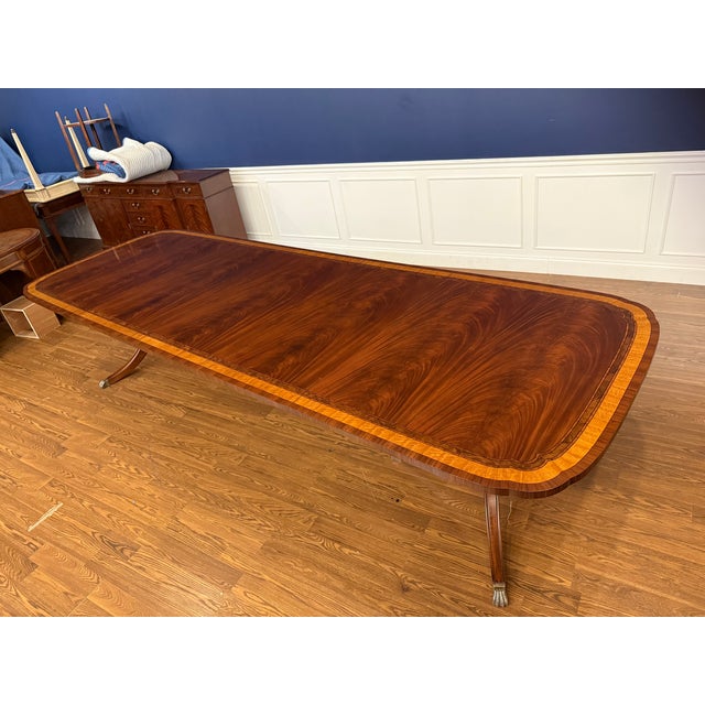 Classic Double Scalloped Multi-Banded Mahogany Dining Table by Leighton Hall - Showroom Sample For Sale In Atlanta - Image 6 of 15