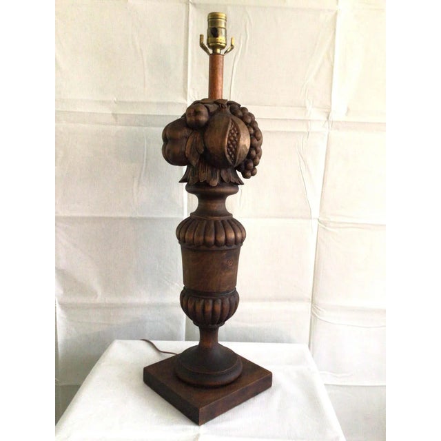 Mid-Century Modern 1950s Carved Wood Lamp For Sale - Image 3 of 11
